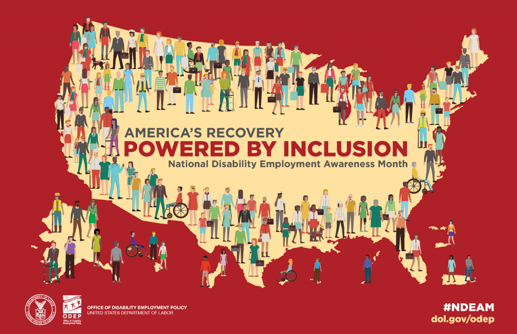 America's Recovery Powered by Inclusion NDEA month poster logo
